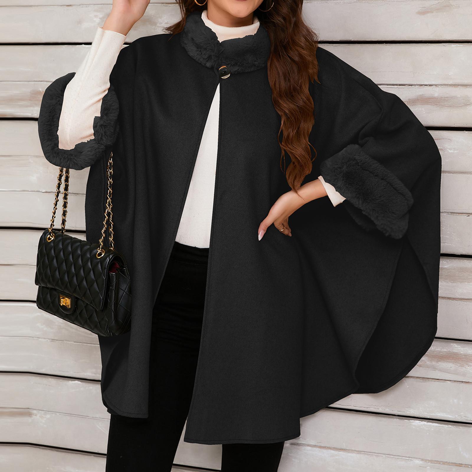 

Женская мода воротник накидка накидка повседневная ретро свободная шаль пальто One Size чёрный