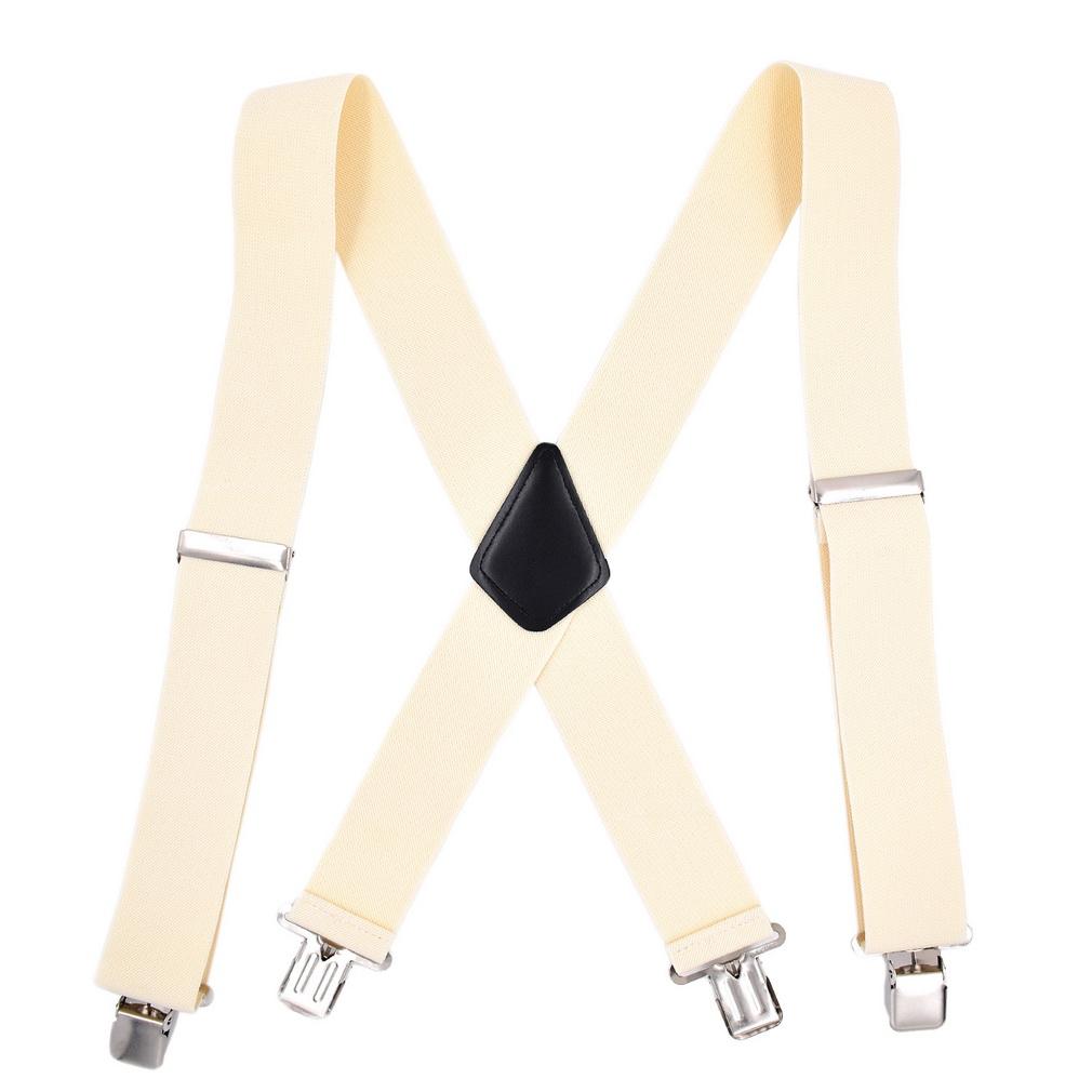 Men's 5CM Wide X-Back Suspenders Elastic 4 Clips Heavy Duty Adjustable Braces
