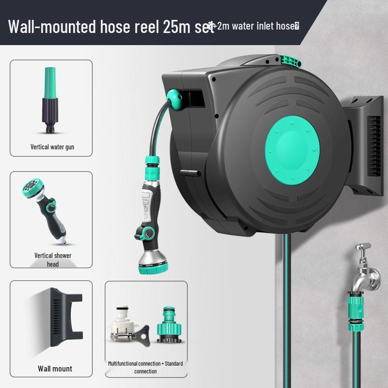 Telescopic Car Wash & Garden Hose Reel with High-Pressure Water Gun and Automatic Retractable Storage