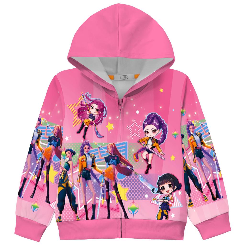 Girl Hunting Group Digital Printing Medium and Large Girls Coat Zipper Hooded Jacket