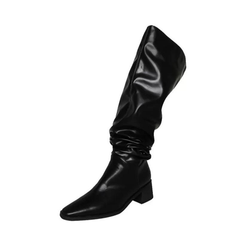 Fashion High Heels Women Pointed Toe Long Boots 2025 Winter New Pleated Comfort Shoes Elegant Fashion Pumps Classical Knee Boots Mujer