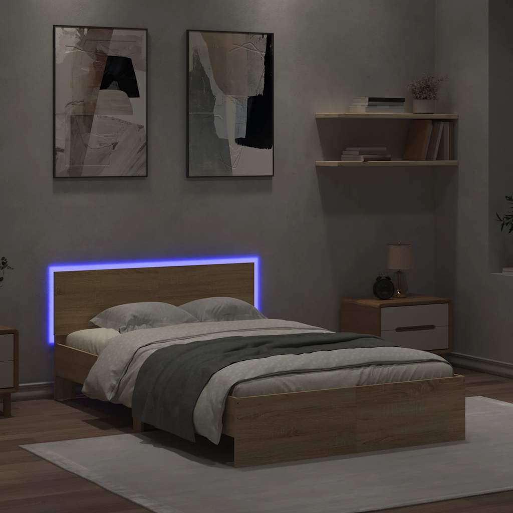 Bed Frame with LED Backlit Headboard Sonoma Oak Finish 140x200 cm