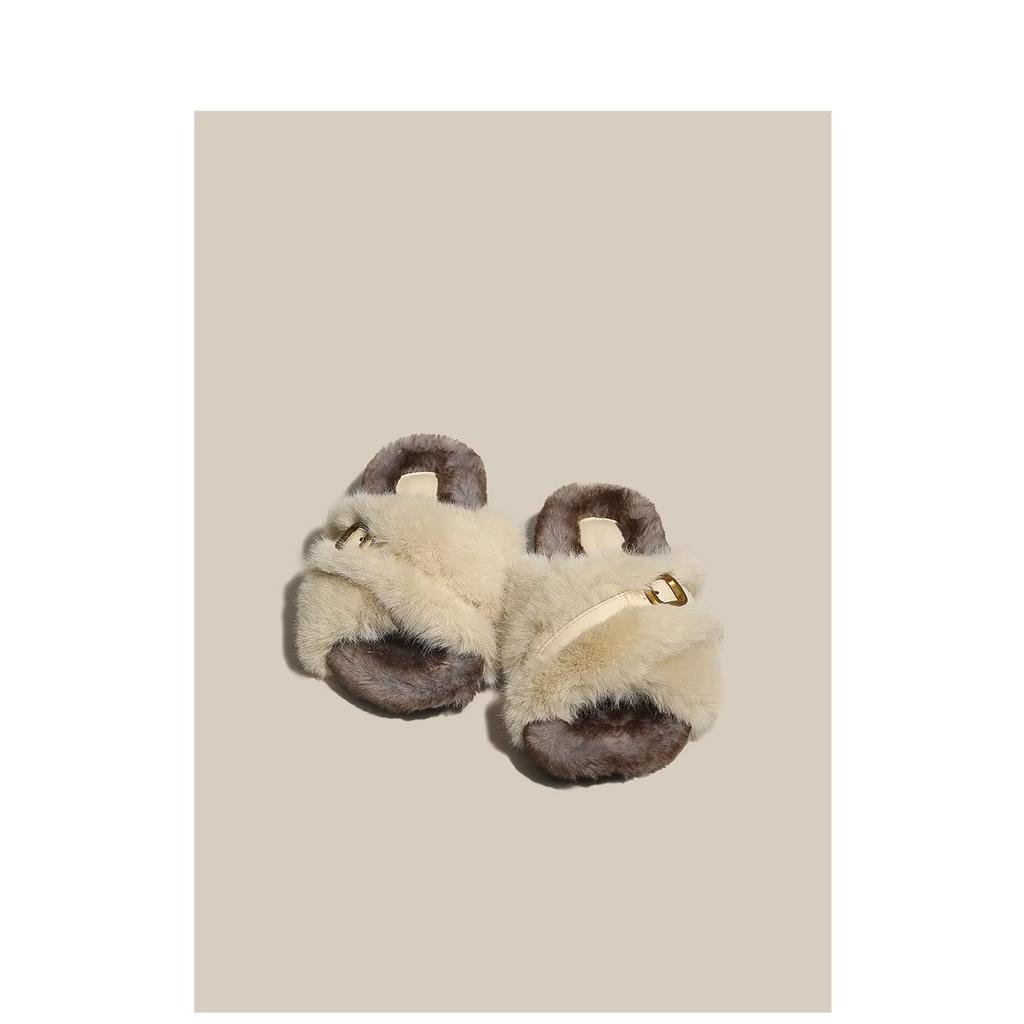 Wear Mao Mao drag girl 2025 autumn and winter new fashion fairy wind lamb wool platform slippers cross home
