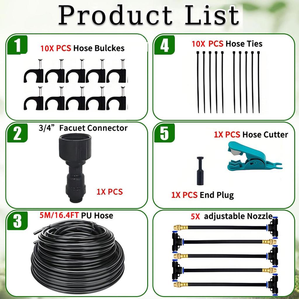 Universal Adjustable Micro-Atomizing Sprinkler Set for Irrigation, Cooling, and Humidification