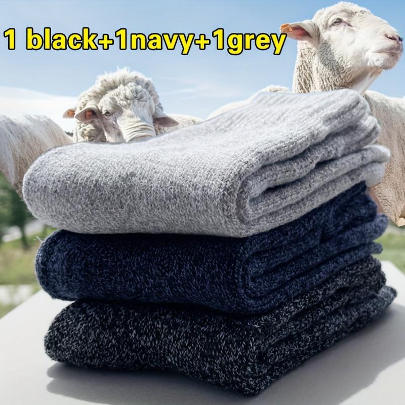 

3/5 Pairs Men S Warm Socks, Thick Towel Mid-Calf Socks, Anti-Cold Snow Boots Socks Elastic Solid Color One Size