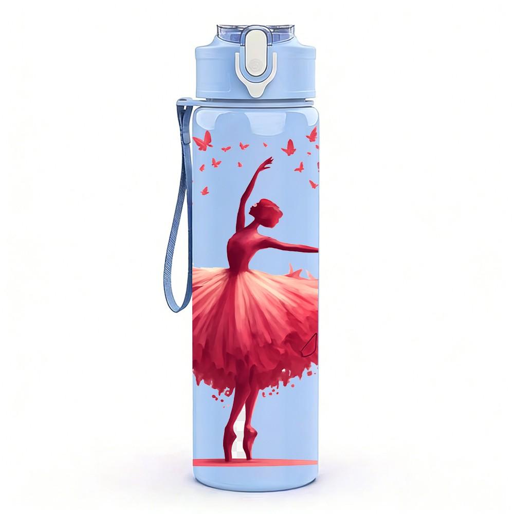 1PC Ballerina Dancer Red Tone Art Print 750ml Color Plastic Sports Water Bottle Leakproof Flip Straw Lid Suitable for Sports Office Home Use