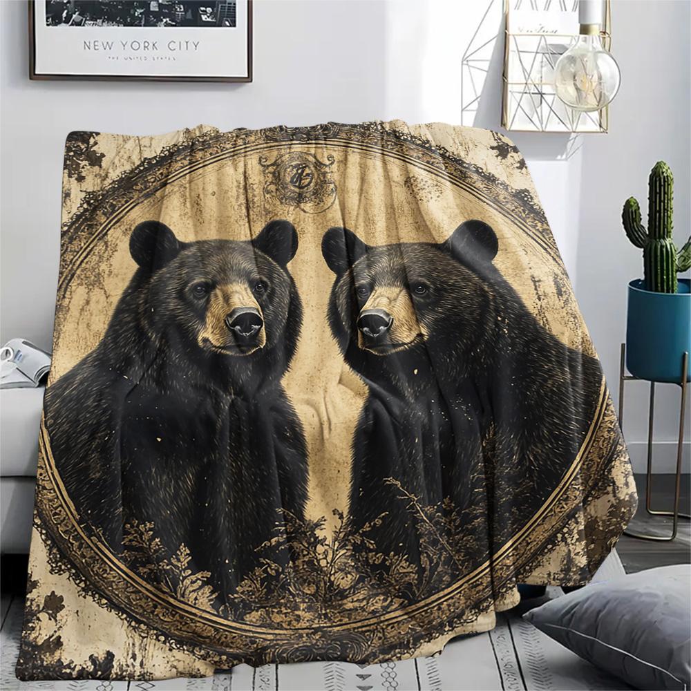 Black Bear Print Flannel Blanket, High Quality Comfortable for All Seasons, Home Decor, Warmth and Comfort, Perfect for Christmas Gifts