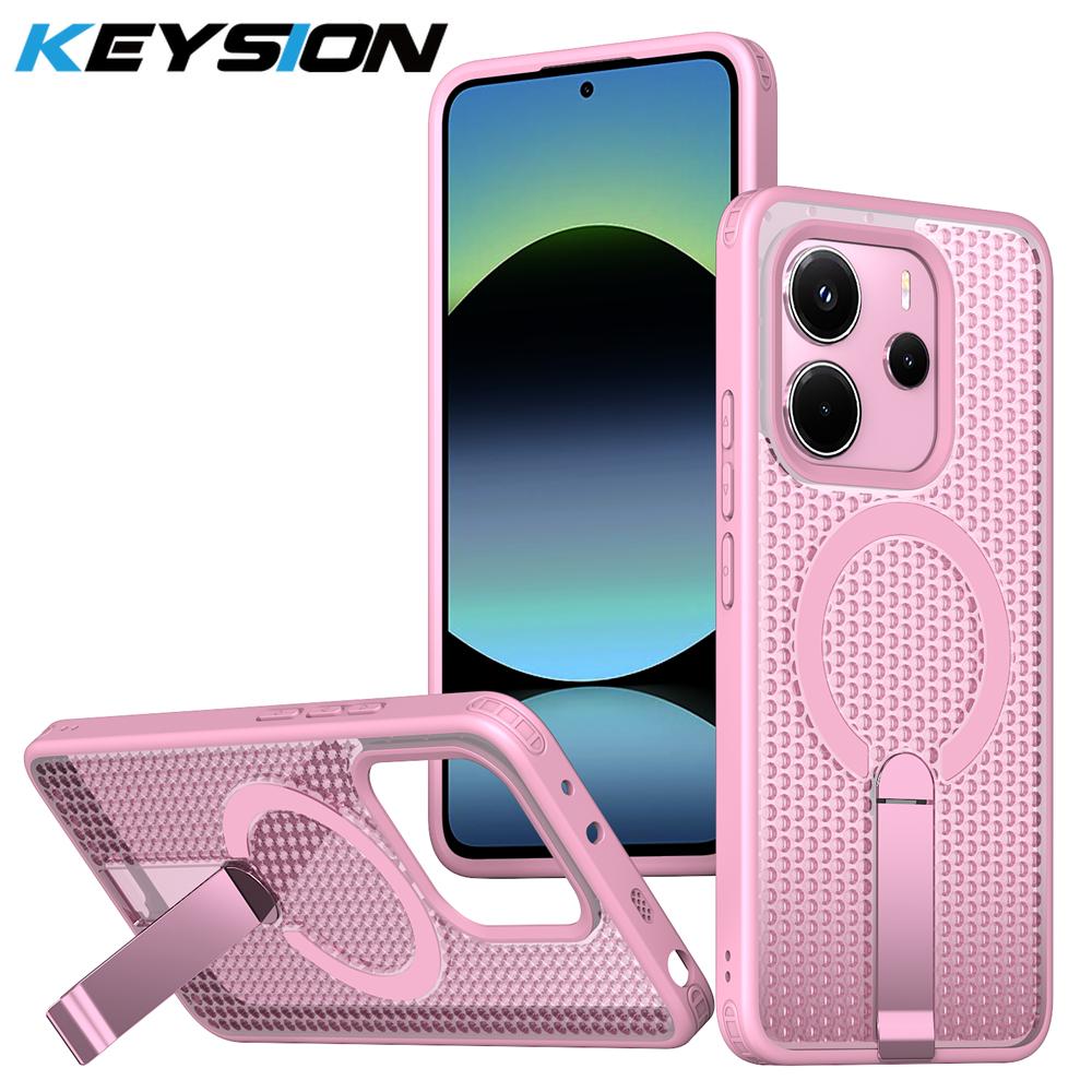 

KEYSION Hollow Heat Dissipation Magnetic Case for Redmi Note 14 5G Cooling Stand Shockproof Phone Back Cover for Redmi Note 14 5G for Redmi Note 14 5G рожевий
