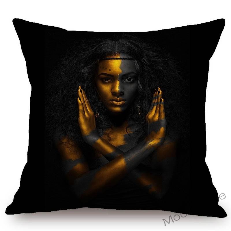 Fashion African Black Woman Girl Luxury Elegant Home Decorative Sofa Pillow Case Beauty Salon Decoration African Cushion Cover