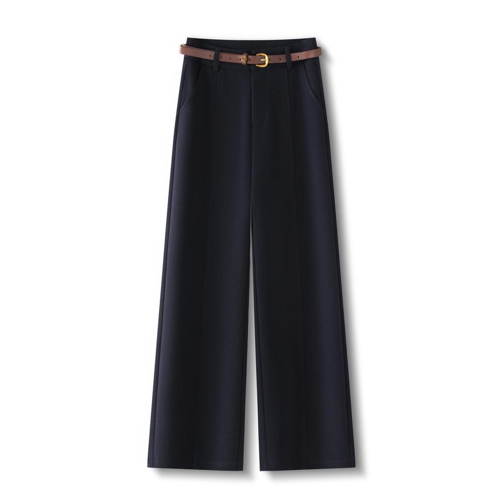 Premium Coffee Wool Wide-Leg Women's Pants - New 2025 Autumn/Winter High-Waisted Slimming Loose Fit, Plus Velvet Thick Straight-Leg.