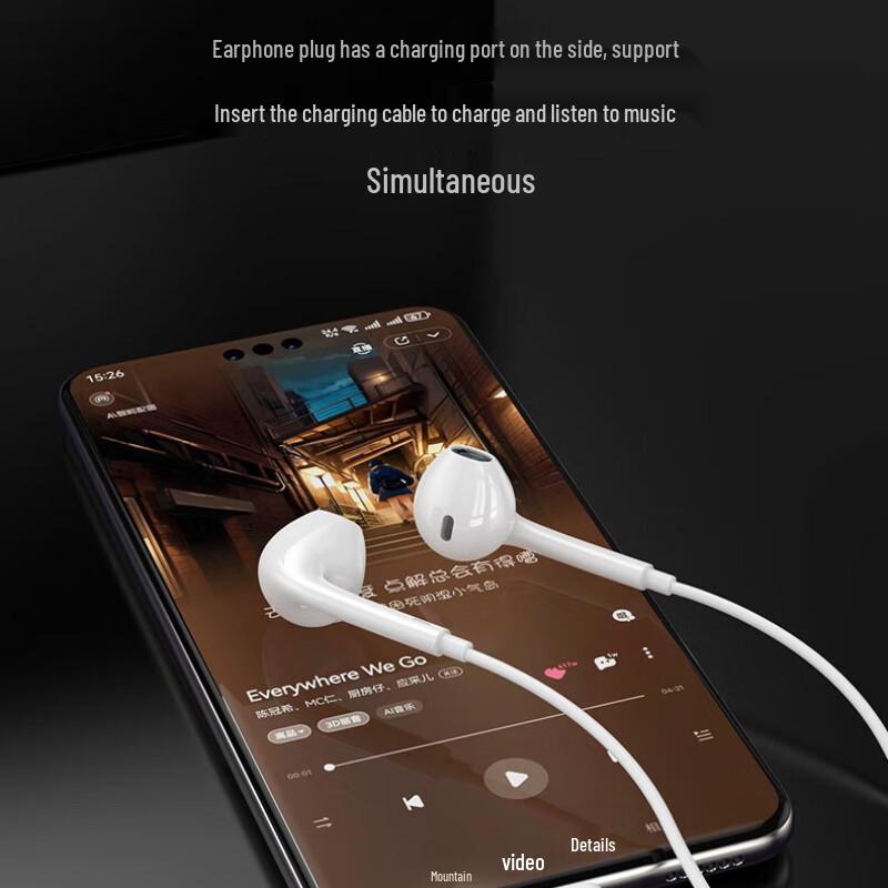 USB-C Wired Earphones with Inline Control, Simultaneous Charging, and Dolby Surround Sound for Music & Gaming
