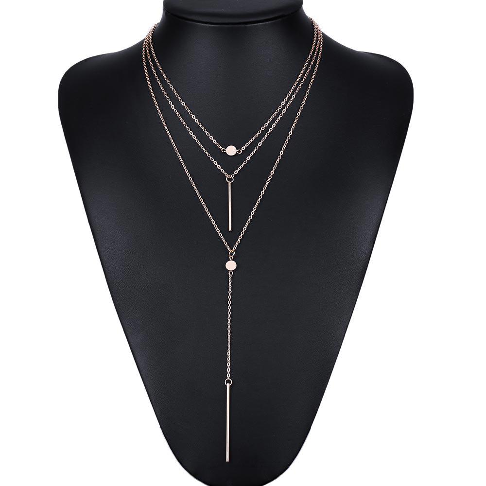 Fashion Exquisite Round Dot Hanging Rod Multi-layer Alloy Necklace Clavicle Chain for Women