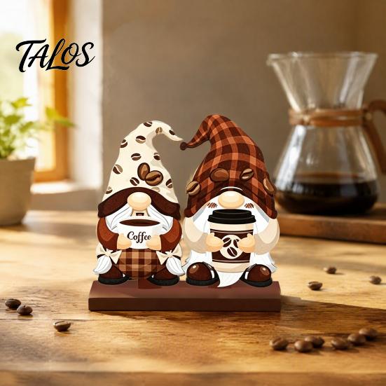 Coffee Bar Tiered Tray Decor Table Ornament, Wooden Theme Stand with Stable Rustic Ornaments Base, Retro Farmhouse for Kitchen Station Countertop Set