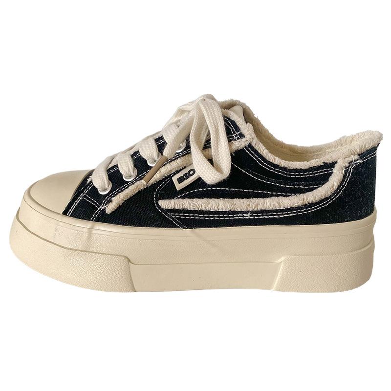 

B-9292 латексная стелька/платформа парусиновые туфли женские Wu Jianhao ретро 2025 новые универсальные кеды маленькие белые туфли 35 чёрный