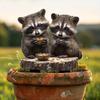 Charming Raccoon Pair acrylic pile for flower pots and landscape. Bohemian-style outdoor art.