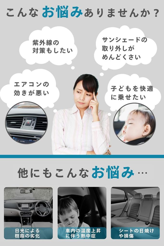 Barsado C-Type Sunshade for Cars, Sides, Static Cling Type, Light Vehicles, Set of 2, Storage Bag Included