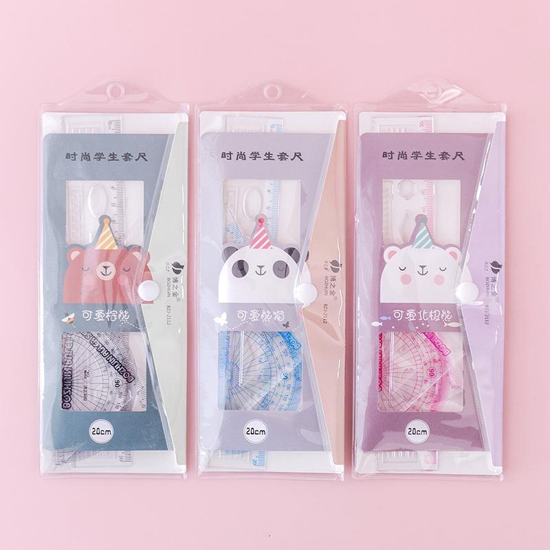 Simple Transparent Four Piece Ruler Set For Student Learning Stationery Supplies
