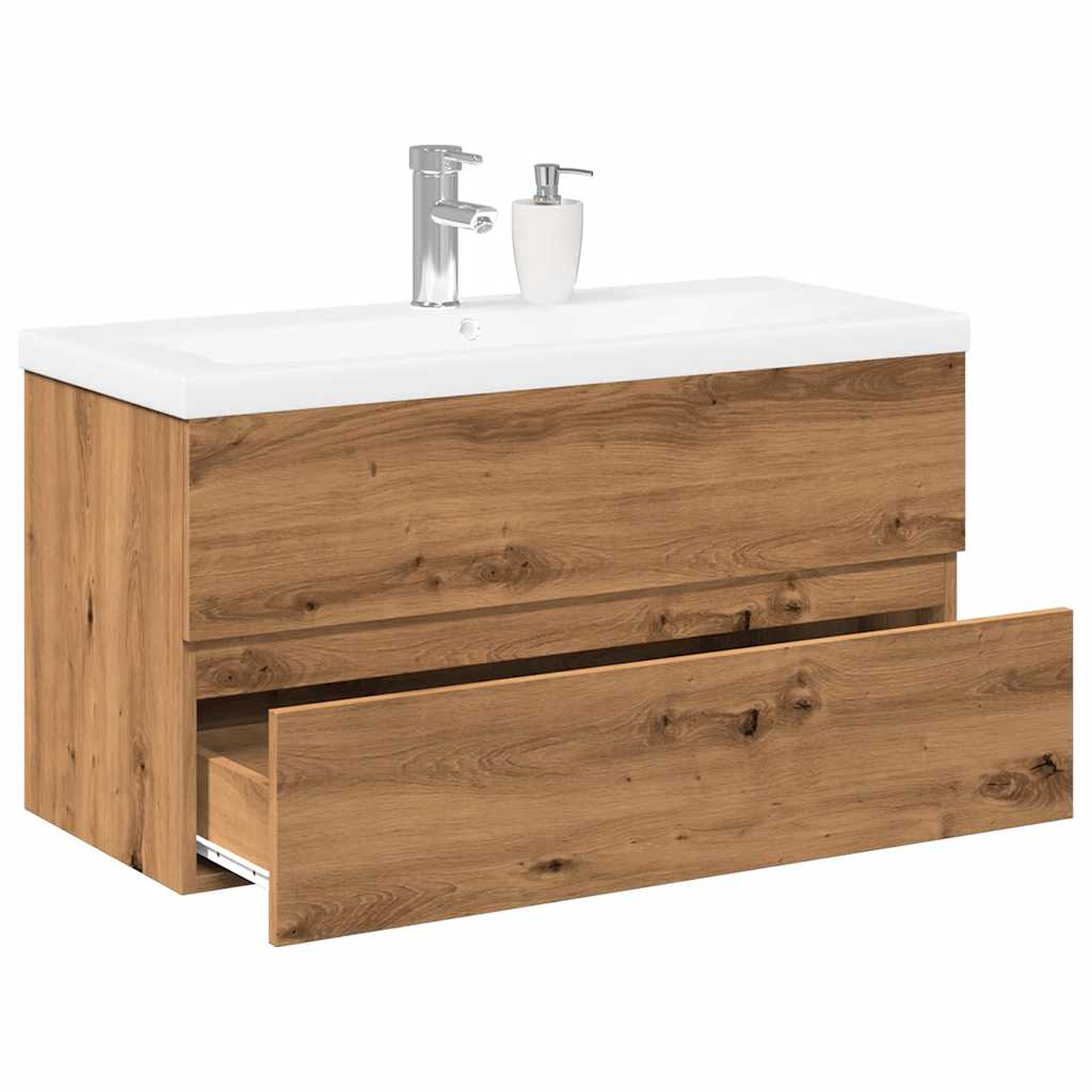 Bathroom Vanity Unit with Built in Basin Artisan Oak