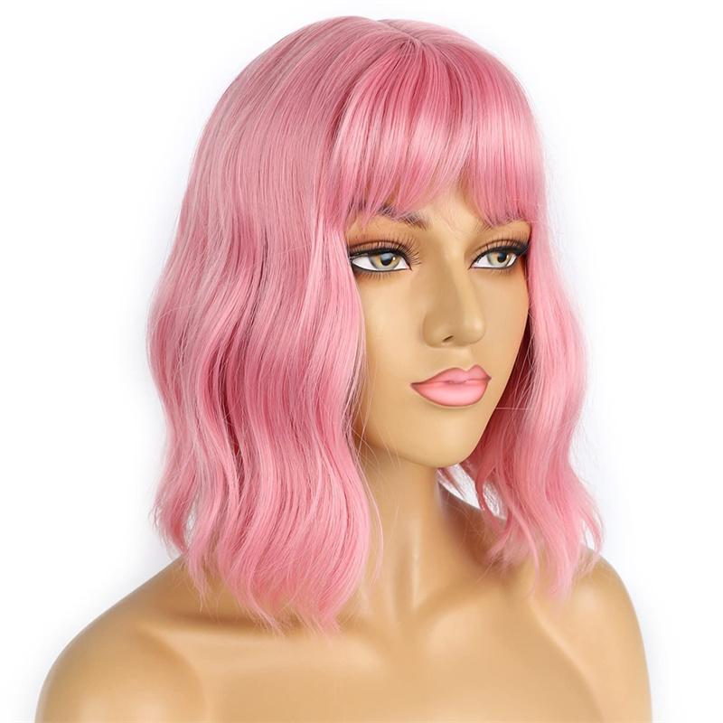 Synthetic Light Pink Wig for Women Natural Straight Wig with Bangs Cosplay Cheap Wig