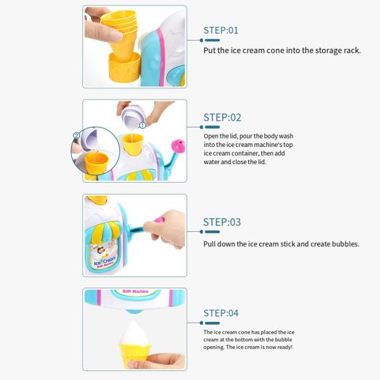 Ice Cream Bubble Bath Toy for Toddlers Bath Bubble Machine with Foam Maker Ice Cream Pretend Play Set Bathtub Toys for 3-8 Years Old Boys Girls