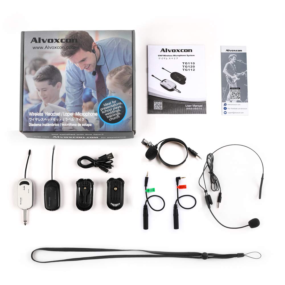 Alvoxcon Wireless Microphone Headset, Lapel Microphone, Wireless UHF Clip-on Microphone, for Video Recording, Recording, and Loudspeaker Use with