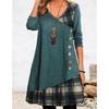 Autumn and Winter Casual Plaid Patchwork Dresses with Buttons Long-sleeved Women's Dresses