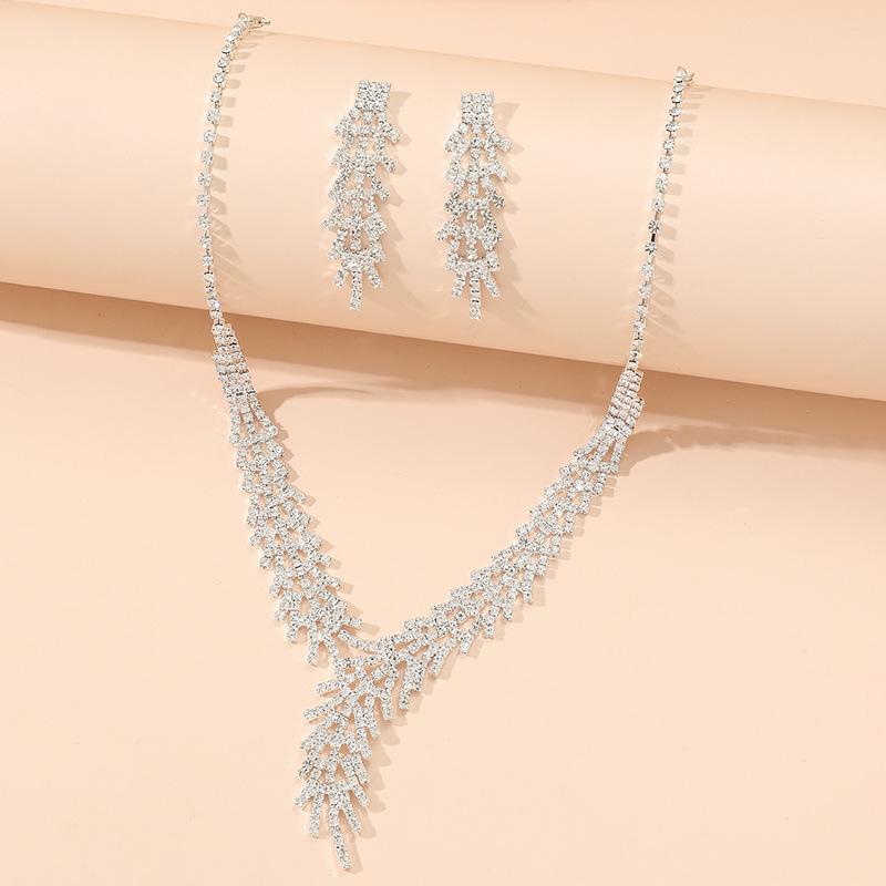 Cross-Border Fashion Rhinestone Necklace & Earring Set for Formal Dinners