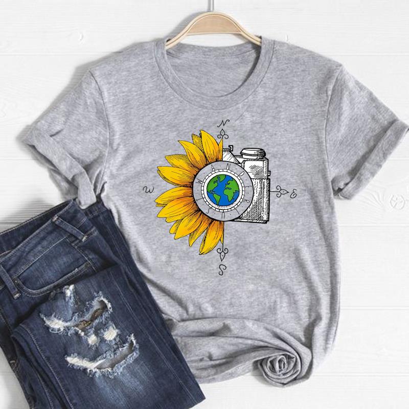 Trend Stil T Top Mode T Shirt Kleidung Blume Stilvolle Casual Kurzarm Frauen Drucken Dame Weibliche Grafik T-shirt