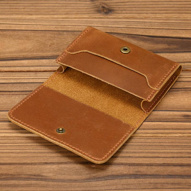 Men'S Genuine Leather Card Bag, Simple Snap Button Change Bag, Change Bag, Retro Crazy Horse Leather Card Bag, First Layer Cowhide Coin Bag.