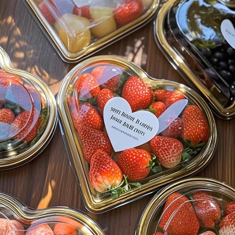 10Pcs Heart-Shaped Serving Trays With Transparent Lids Reusable Pet Snack Fruits Sushi Cheese Salads Desserts Packaging Boxes