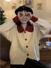 2025 Color Block Red Peter Pan Collar Knit Cardigan for Women