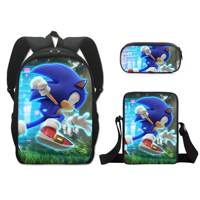 Backpack Sonic Elementary School Bag Lunch Bag Pencil Case Three-Piece Set