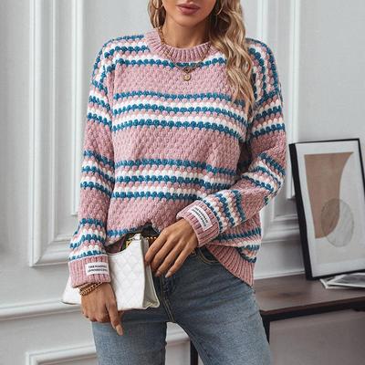 Jeseň Zima Vintage Voľný Top s Dlhým Rukávom Pruhovaný Kardigán Pletenina O-Výstrih Sveter