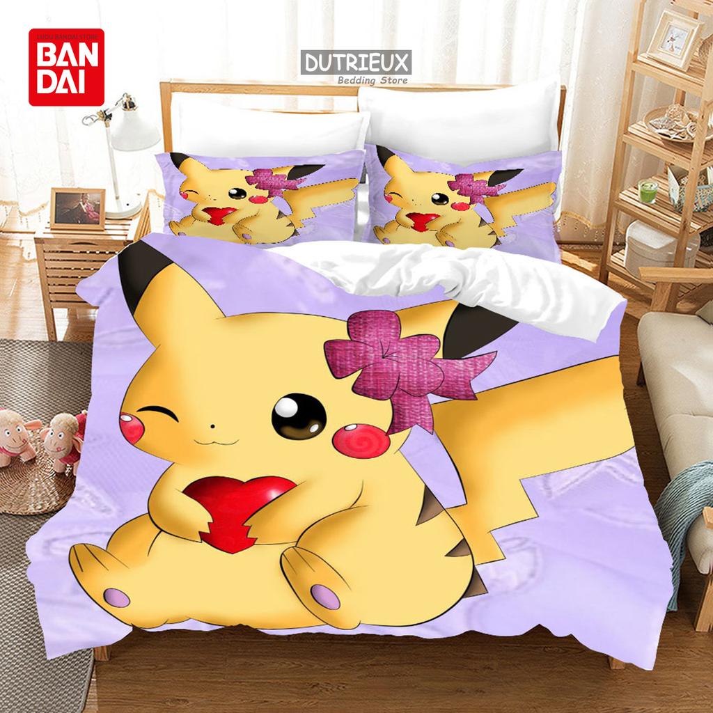 3D Pokemon Bedding Set Pikachu Duvet Cover Quilt Cover Pillowcase Double Queen King Size Kids Bedroom Home Textile