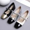 Fashion Luxury Gold/Silver Mary Janes Woman Low Heels Flats Shoes Chain Strap Ballet Loafers Female Cowhide Leather Patchwork Ballerinas