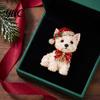 Holiday Party Accessory 1/2Pcs Christmas Yorkshire Terrier Dog Brooch, Santa Hat Puppy Lapel Pin with Rhinestones Rhinestones, Animal Badge for Coats