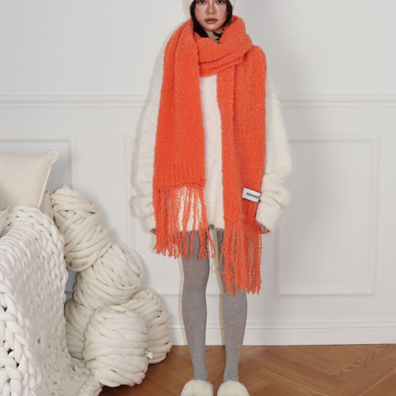 MEENDERI ALPACA KNIT LONG MUFFLER - ORANGE