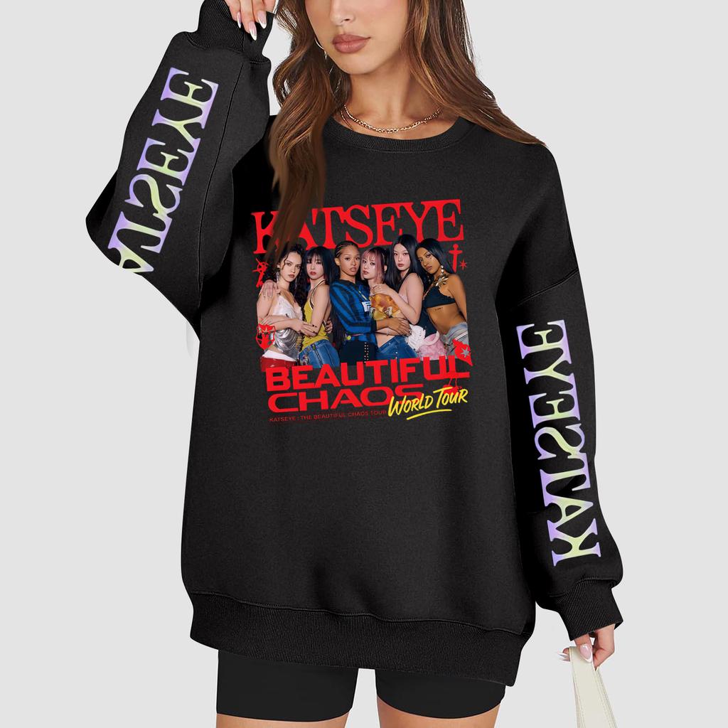 Damenmode Langarm Print Rundhals Lockerer Pullover Sweater Top