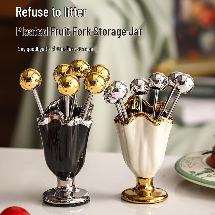 Zestaw widelczyków do owoców ze stali nierdzewnej dla dzieci - Wykałaczki deserowe ze słoiczkiem do przechowywania