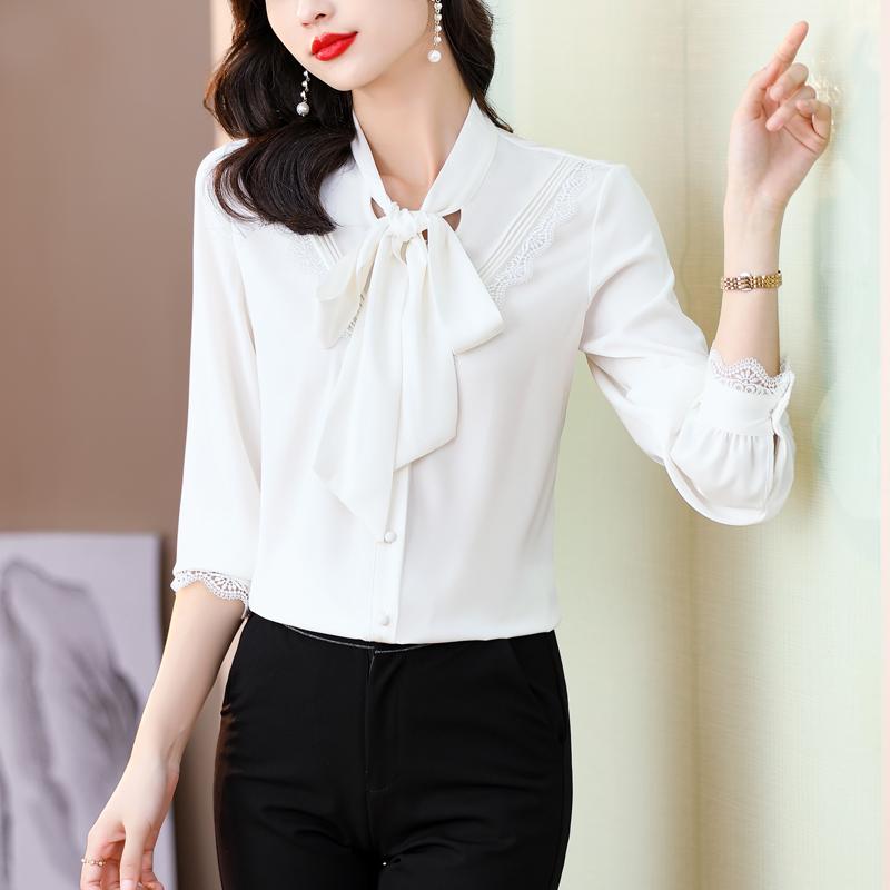 Brand Women's High-End Silk Bow Tie Blouse - Fashionable Style