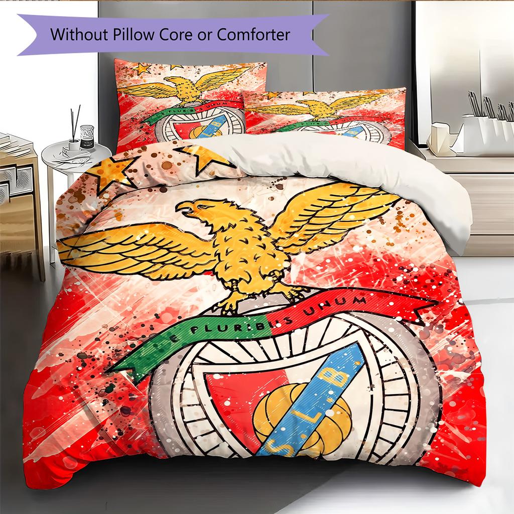 SL Benfica Football Club Pattern Bedding Quilt Set Home Decoration Gift (1 * duvet cover + 2 * pillowcase without core)
