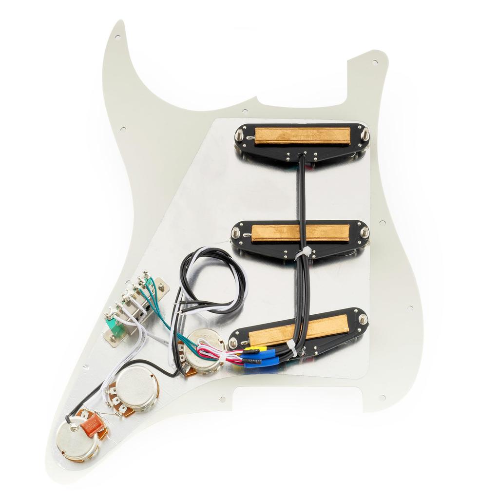 Musiclily Pro-SE Strat Wiring Pre-assembled Pickguard SSS Humbucker Ceramic Single-coil Size Aged White for Strat Electric Guitar