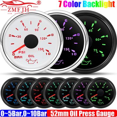 ZMFJH Waterproof 2"52MM Oil Pressure Gauge 7 Color 0~5Bar,0~10Bar,0~75PSI,0~150PSI Auto Car Boat Yacht Oil Press Meter Indicator