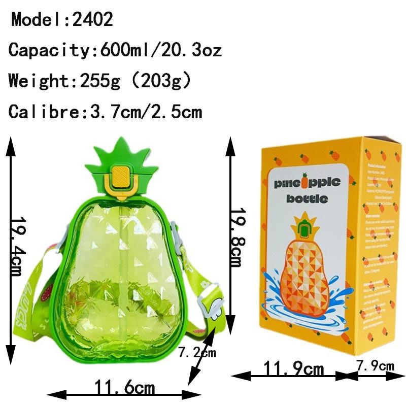 Creative Cute Pineapple Straw Plastic Water Bottle Portable Strap Children's Outdoor Sports Water Bottle