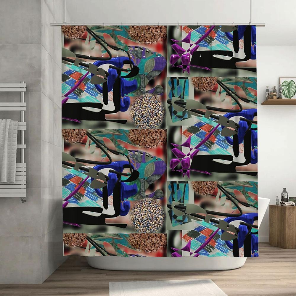Abstract Blue Ocean Wave Shower Curtain Modern Art Bathroom Decor Waterproof Fabric Liner