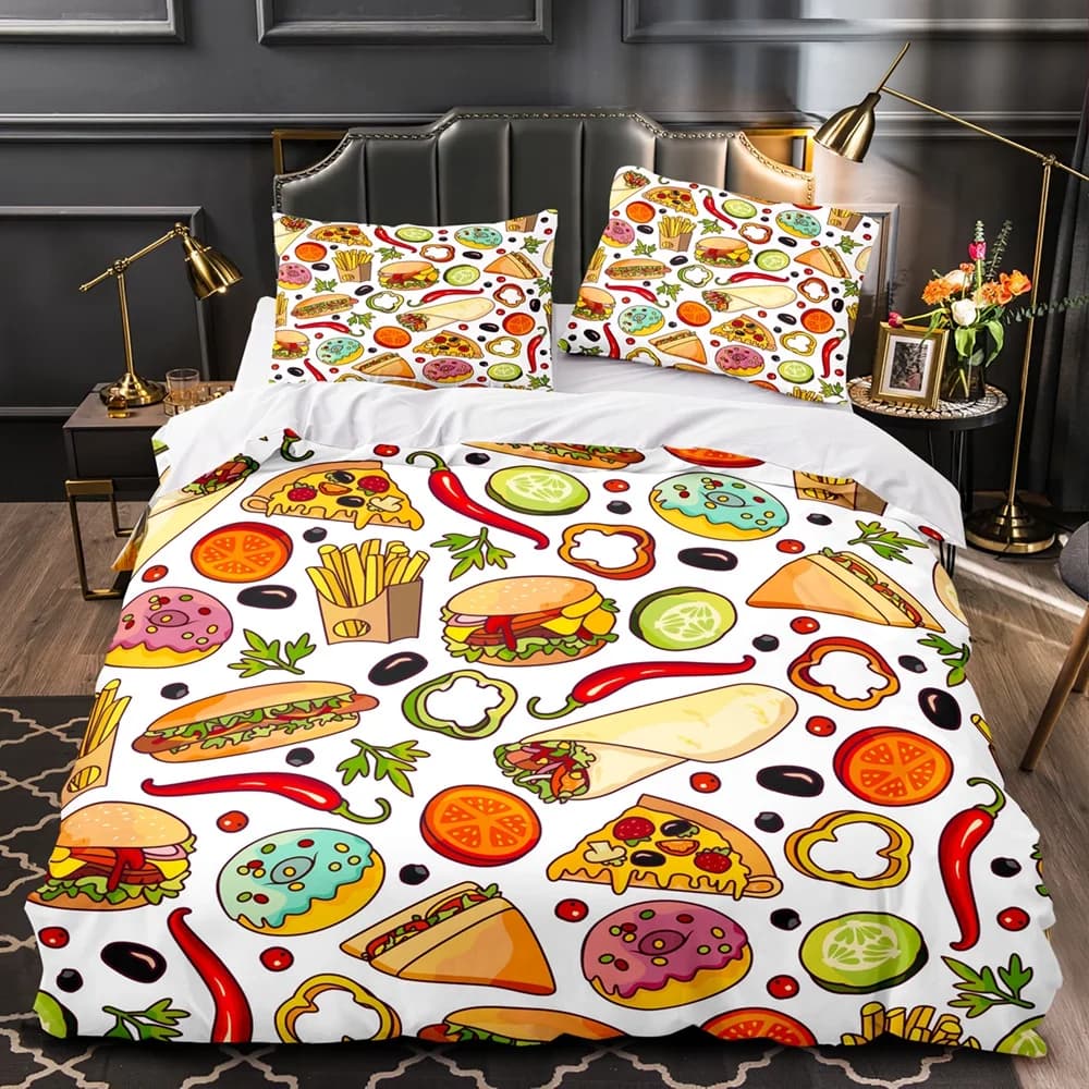 Comforter Cartoon Foods Delicious Pie For Kids Teen American Fast Food Themed Bedroom Rations Warm Comfortable