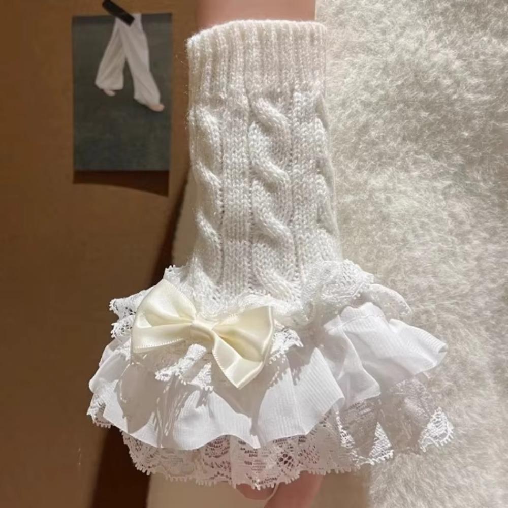 1 pair Lace Ruffle Arm Warmers Gloves Detachable Fingerless Half Gloves False Sleeve Winter Wear