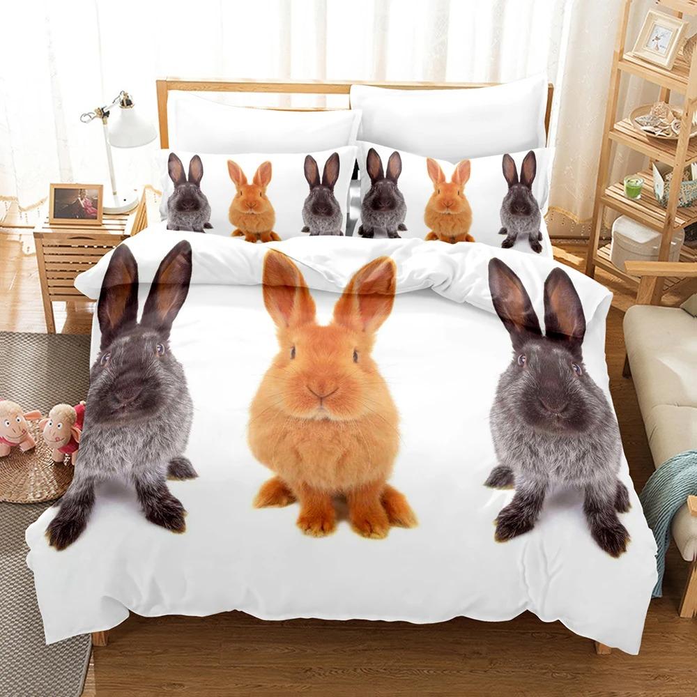 3D The Rabbit Bedding Sets Duvet Cover Set With Pillowcase Twin Full Queen King Bedclothes Duvet Cover