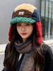 New Women Color Block Hat Cartoon Eyes Decor Winter Cute Style Warm Ear Flap Cap Cold Weather Fashion Headwear Vintage Casual