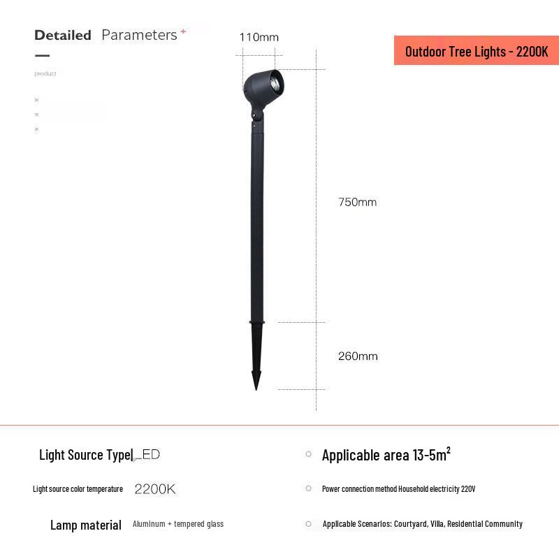 Waterproof LED Outdoor Tree Spotlights for Garden, Courtyard, and Villa with Lawn Ground Spike Installation.